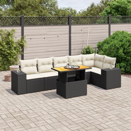 Set de comedor de jardín 7 pzas y cojines ratán sintético negro de , Conjuntos de jardín - Ref: Foro24-3272645, Precio: 446,8...