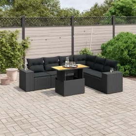 Set de comedor de jardín 7 pzas y cojines ratán sintético negro de , Conjuntos de jardín - Ref: Foro24-3272651, Precio: 548,5...