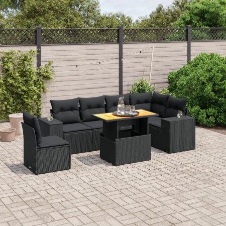 Set de comedor de jardín 7 pzas y cojines ratán sintético negro de , Conjuntos de jardín - Ref: Foro24-3272658, Precio: 525,5...