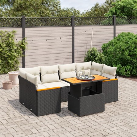 Set de comedor de jardín 7 pzas y cojines ratán sintético negro de , Conjuntos de jardín - Ref: Foro24-3272974, Precio: 447,0...