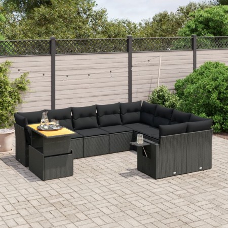 Set de sofás de jardín 10 pzas cojines ratán sintético negro de , Conjuntos de jardín - Ref: Foro24-3271916, Precio: 662,86 €...