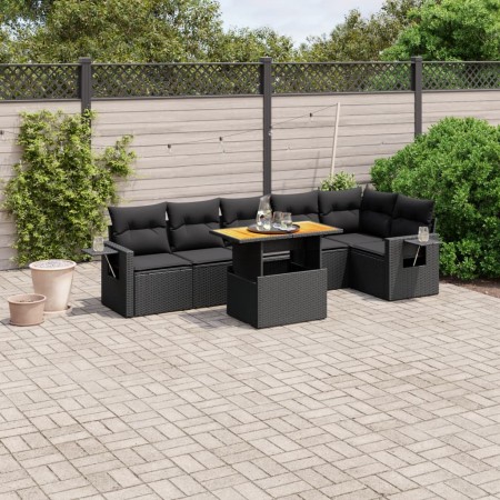 Set de comedor de jardín 7 pzas y cojines ratán sintético negro de , Conjuntos de jardín - Ref: Foro24-3271762, Precio: 491,9...