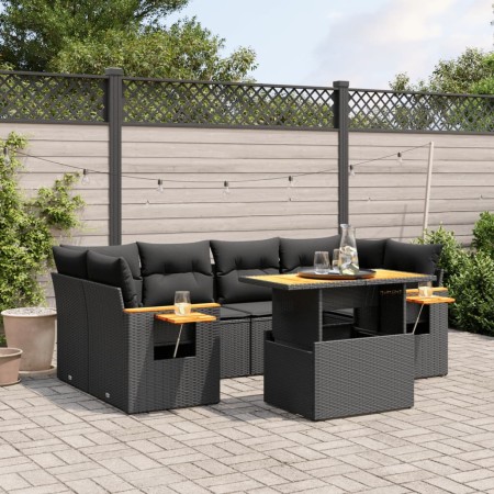 Set de comedor de jardín 7 pzas y cojines ratán sintético negro de , Conjuntos de jardín - Ref: Foro24-3271650, Precio: 493,8...