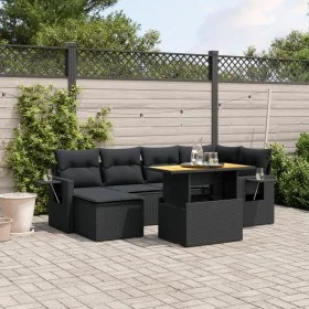 Set de comedor de jardín 7 pzas y cojines ratán sintético negro de , Conjuntos de jardín - Ref: Foro24-3271853, Precio: 490,6...