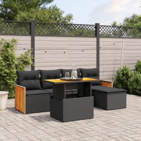 Set de sofás de jardín 6 piezas y cojines ratán sintético negro de , Conjuntos de jardín - Ref: Foro24-3273932, Precio: 381,1...