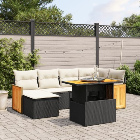 Set de comedor de jardín 7 pzas y cojines ratán sintético negro de , Conjuntos de jardín - Ref: Foro24-3274059, Precio: 434,0...