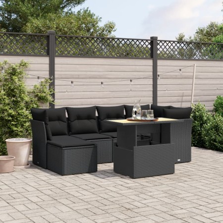 Set de comedor de jardín 7 pzas y cojines ratán sintético negro de , Conjuntos de jardín - Ref: Foro24-3275477, Precio: 472,9...
