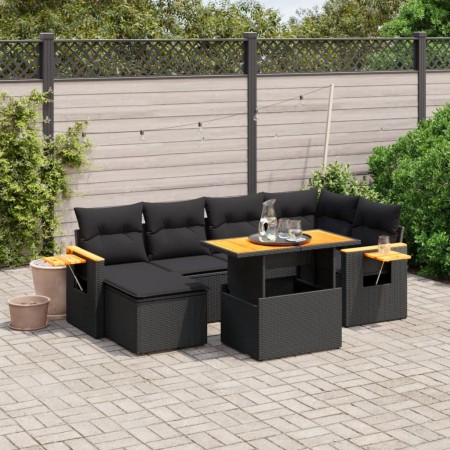 Set de comedor de jardín 7 pzas y cojines ratán sintético negro de , Conjuntos de jardín - Ref: Foro24-3273617, Precio: 480,7...