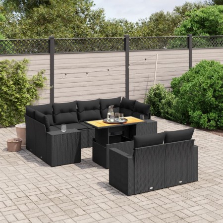 Set de sofás de jardín 11 pzas y cojines ratán sintético negro de , Conjuntos de jardín - Ref: Foro24-3274588, Precio: 649,70...