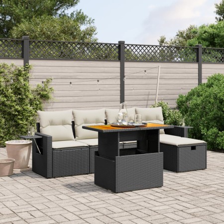 Set de sofás de jardín 6 piezas y cojines ratán sintético negro de , Conjuntos de jardín - Ref: Foro24-3275695, Precio: 383,0...