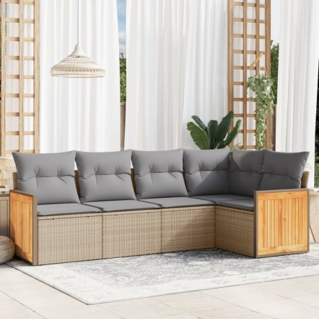 Juego de sofás jardín con cojines 5 pzas ratán sintético beige de , Conjuntos de jardín - Ref: Foro24-3227627, Precio: 328,71...