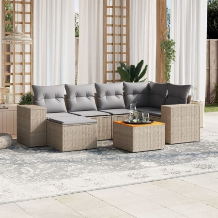 Set sofás de jardín 7 piezas y cojines ratán sintético beige de , Conjuntos de jardín - Ref: Foro24-3257879, Precio: 471,22 €...