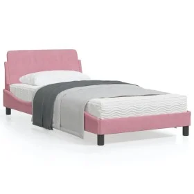 Estructura de cama con cabecero de terciopelo rosa 100x200 cm de , Camas y somieres - Ref: Foro24-373137, Precio: 130,73 €, D...