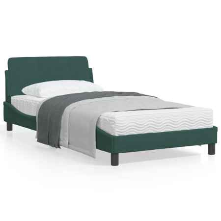 Estructura cama con cabecero terciopelo verde oscuro 100x200 cm de , Camas y somieres - Ref: Foro24-373135, Precio: 97,90 €, ...