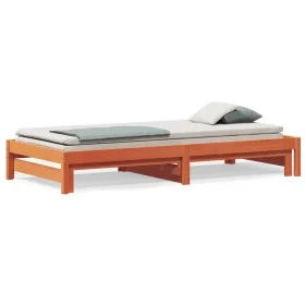 Trundle sofa bed solid wax brown pine wood 90x190 cm by , Beds and slatted bases - Ref: Foro24-844404, Price: 129,01 €, Disco...