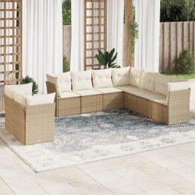 Set de sofás de jardín 9 pzas con cojines ratán sintético beige en Conjuntos de jardín | Comprar online en Foru.es