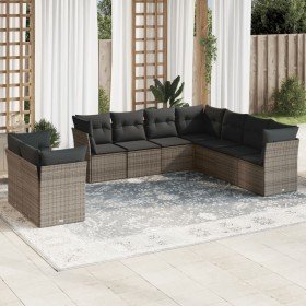 Set de muebles de jardín 9 pzas y cojines ratán sintético gris en Conjuntos de jardín | Comprar online en Foru.es