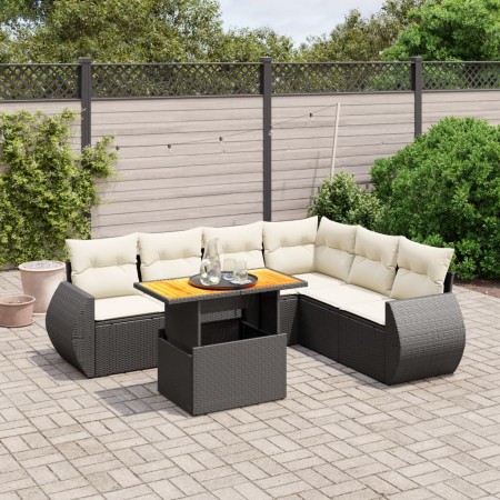 Set de comedor de jardín 7 pzas y cojines ratán sintético negro de , Conjuntos de jardín - Ref: Foro24-3272211, Precio: 450,7...