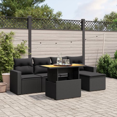 Set de sofás de jardín 6 piezas y cojines ratán sintético negro de , Conjuntos de jardín - Ref: Foro24-3271286, Precio: 387,2...