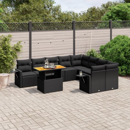 Set de sofás de jardín 10 pzas cojines ratán sintético negro de , Conjuntos de jardín - Ref: Foro24-3271909, Precio: 662,86 €...