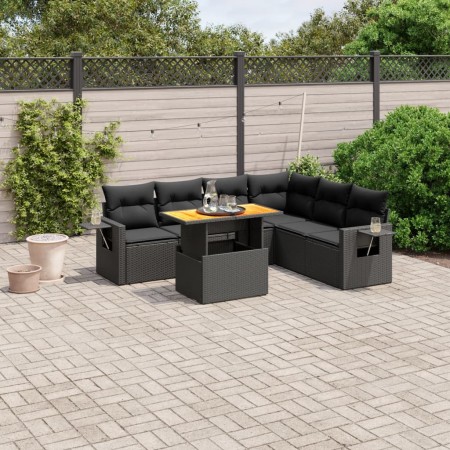 Set de comedor de jardín 7 pzas y cojines ratán sintético negro de , Conjuntos de jardín - Ref: Foro24-3271769, Precio: 491,9...