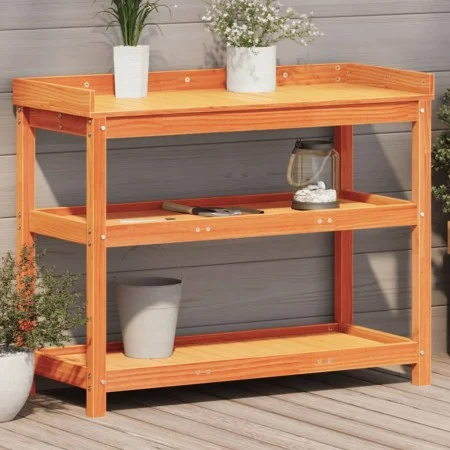 Mesa plantación con estantes madera pino marrón 108x45x86,5 cm de , Soportes para macetas - Ref: Foro24-844639, Precio: 109,3...
