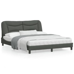 Estructura de cama con luces LED tela gris oscuro 160x200 cm de , Camas y somieres - Ref: Foro24-3213712, Precio: 265,14 €, D...