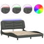 Estructura de cama con luces LED tela gris oscuro 160x200 cm de , Camas y somieres - Ref: Foro24-3213712, Precio: 265,14 €, D...