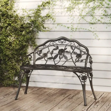 Banco de jardín de aluminio fundido negro 100 cm de , Bancos de jardín - Ref: Foro24-317740, Precio: 164,57 €, Descuento: %