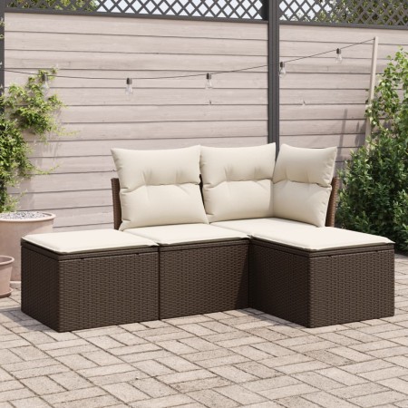 Set de sofás de jardín 4 pzas y cojines ratán sintético marrón de , Conjuntos de jardín - Ref: Foro24-3217483, Precio: 219,52...