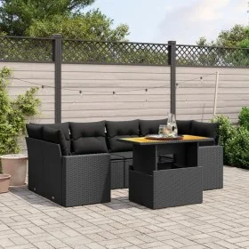Set de comedor de jardín 7 pzas y cojines ratán sintético negro de , Conjuntos de jardín - Ref: Foro24-3271209, Precio: 500,3...