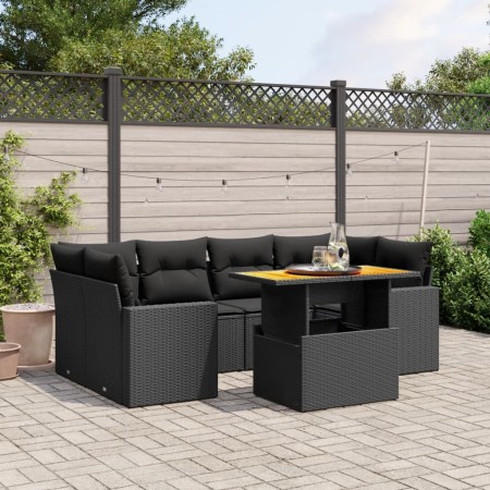 Set de comedor de jardín 7 pzas y cojines ratán sintético negro de , Conjuntos de jardín - Ref: Foro24-3271209, Precio: 489,8...