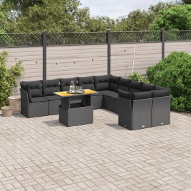 Set de sofás de jardín 11 pzas y cojines ratán sintético negro de , Conjuntos de jardín - Ref: Foro24-3271041, Precio: 726,28...
