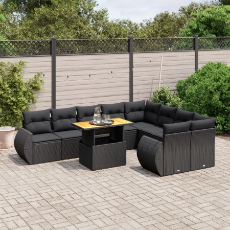 Set de sofás de jardín 10 pzas cojines ratán sintético negro de , Conjuntos de jardín - Ref: Foro24-3272350, Precio: 669,23 €...
