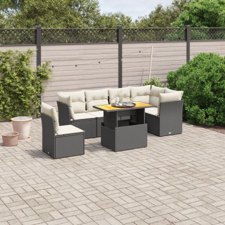 Set de comedor de jardín 7 pzas y cojines ratán sintético negro de , Conjuntos de jardín - Ref: Foro24-3270853, Precio: 430,4...