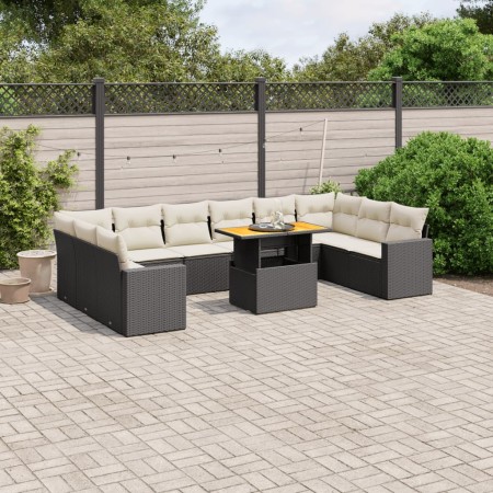 Set de sofás de jardín 11 pzas y cojines ratán sintético negro de , Conjuntos de jardín - Ref: Foro24-3271483, Precio: 644,25...
