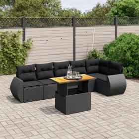 Set de comedor de jardín 7 pzas y cojines ratán sintético negro by , Garden sets - Ref: Foro24-3272203, Price: 523,92 €, Disc...