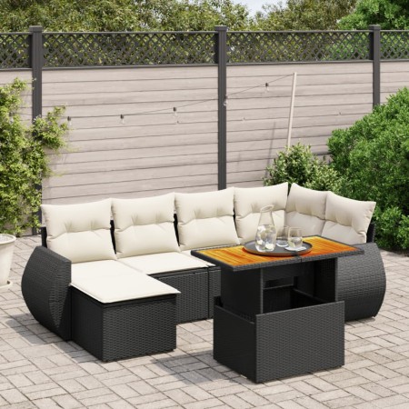 Set de sofás de jardín 7 pzas con cojines ratán sintético negro de , Conjuntos de jardín - Ref: Foro24-3272295, Precio: 451,3...