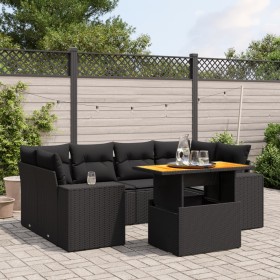 Set de comedor de jardín 7 pzas y cojines ratán sintético negro de , Conjuntos de jardín - Ref: Foro24-3272532, Precio: 525,6...