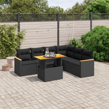 Set de comedor de jardín 7 pzas y cojines ratán sintético negro de , Conjuntos de jardín - Ref: Foro24-3273092, Precio: 478,7...