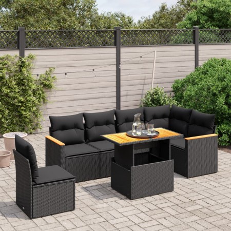 Set de comedor de jardín 7 pzas y cojines ratán sintético negro de , Conjuntos de jardín - Ref: Foro24-3273099, Precio: 478,7...