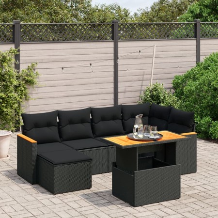 Set de comedor de jardín 7 pzas y cojines ratán sintético negro de , Conjuntos de jardín - Ref: Foro24-3273176, Precio: 461,0...