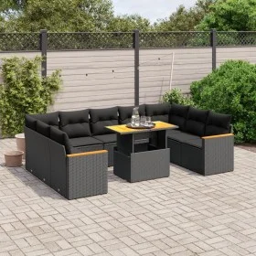 Set de sofás de jardín 10 pzas cojines ratán sintético negro de , Conjuntos de jardín - Ref: Foro24-3273218, Precio: 657,70 €...
