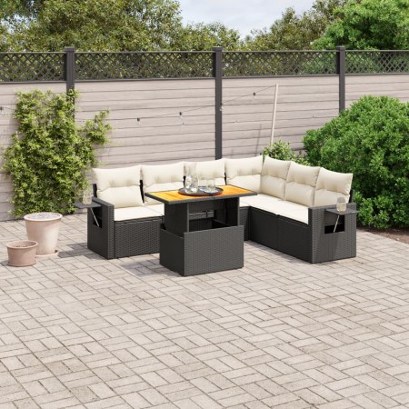 Set de comedor de jardín 7 pzas y cojines ratán sintético negro de , Conjuntos de jardín - Ref: Foro24-3271770, Precio: 442,2...