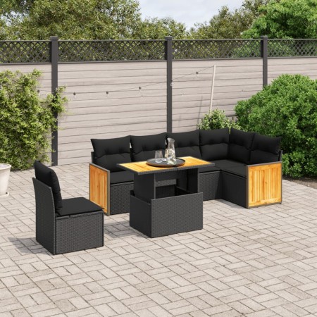 Set de comedor de jardín 7 pzas y cojines ratán sintético negro de , Conjuntos de jardín - Ref: Foro24-3273981, Precio: 477,3...
