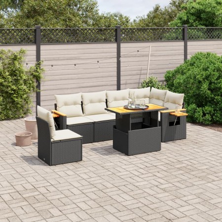 Set de comedor de jardín 7 pzas y cojines ratán sintético negro de , Conjuntos de jardín - Ref: Foro24-3273541, Precio: 454,9...