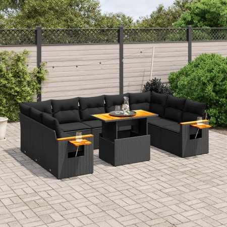 Set de sofás de jardín 11 pzas y cojines ratán sintético negro de , Conjuntos de jardín - Ref: Foro24-3273687, Precio: 743,40...