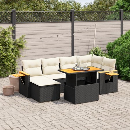 Set de comedor de jardín 7 pzas y cojines ratán sintético negro de , Conjuntos de jardín - Ref: Foro24-3273618, Precio: 455,0...