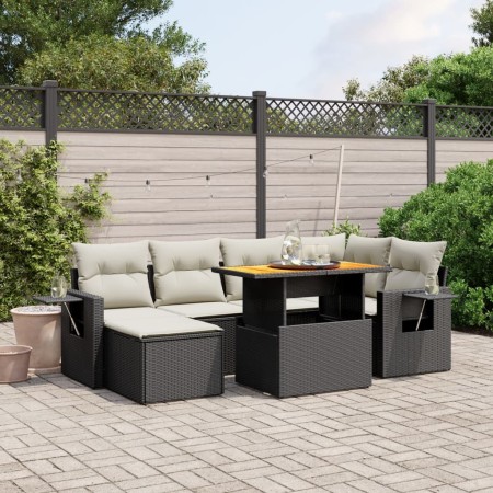 Set de comedor de jardín 7 pzas y cojines ratán sintético negro de , Conjuntos de jardín - Ref: Foro24-3275702, Precio: 454,6...