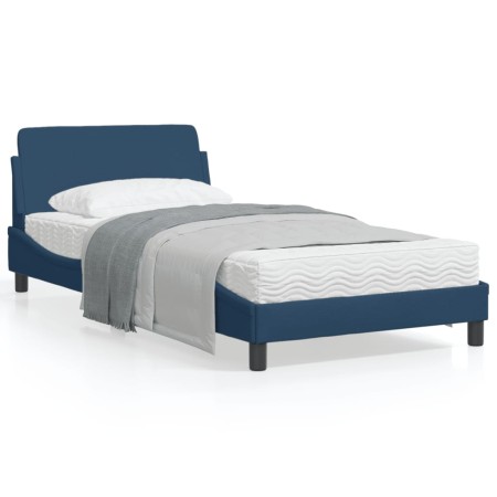 Estructura de cama con cabecero de tela azul 100x200 cm de , Camas y somieres - Ref: Foro24-373131, Precio: 134,92 €, Descuen...